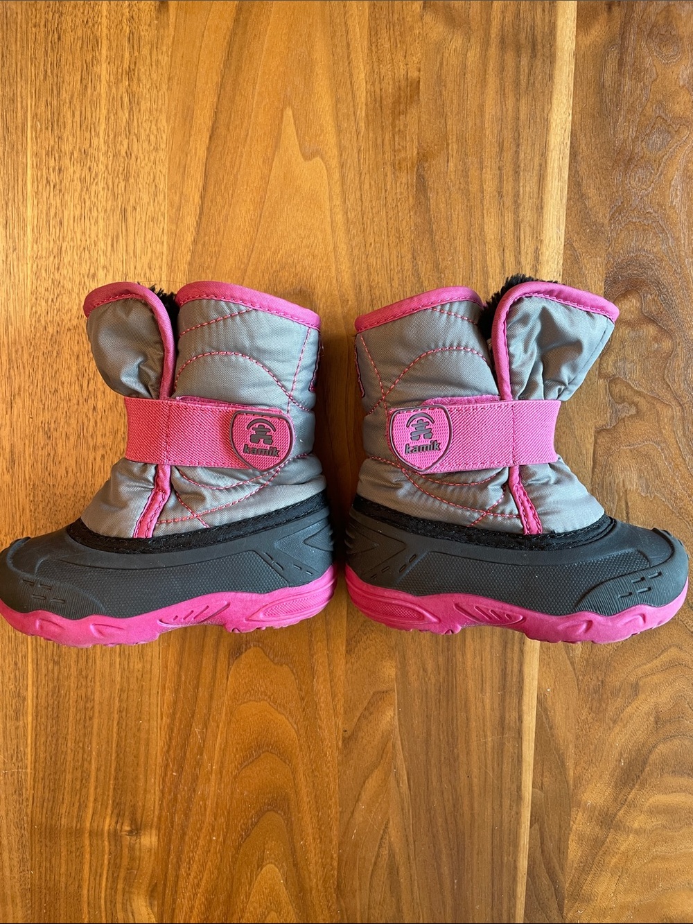 Kids Kamik Pink and Gray Winter Snow Boots - Cozy Fleece Lining